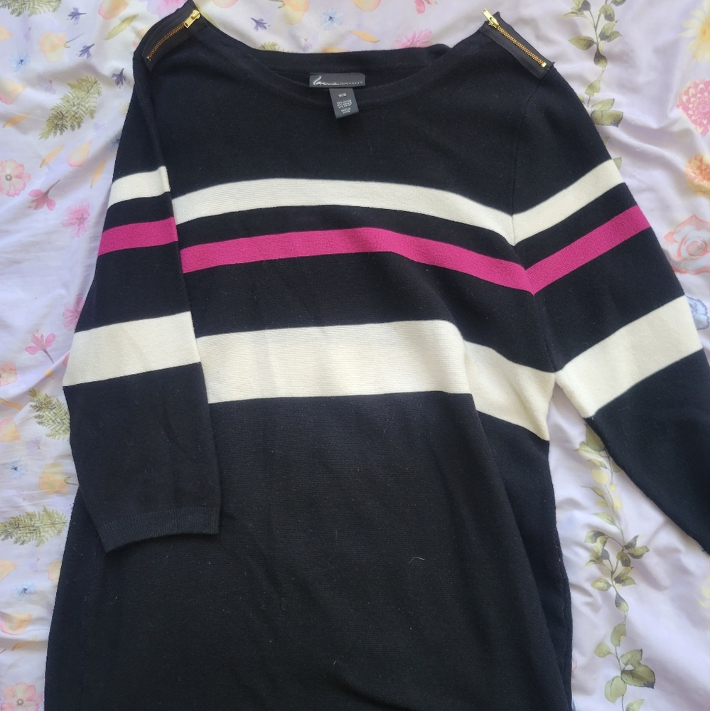 Lane Bryant Pink Black Striped Sweater Dress Size 14/16